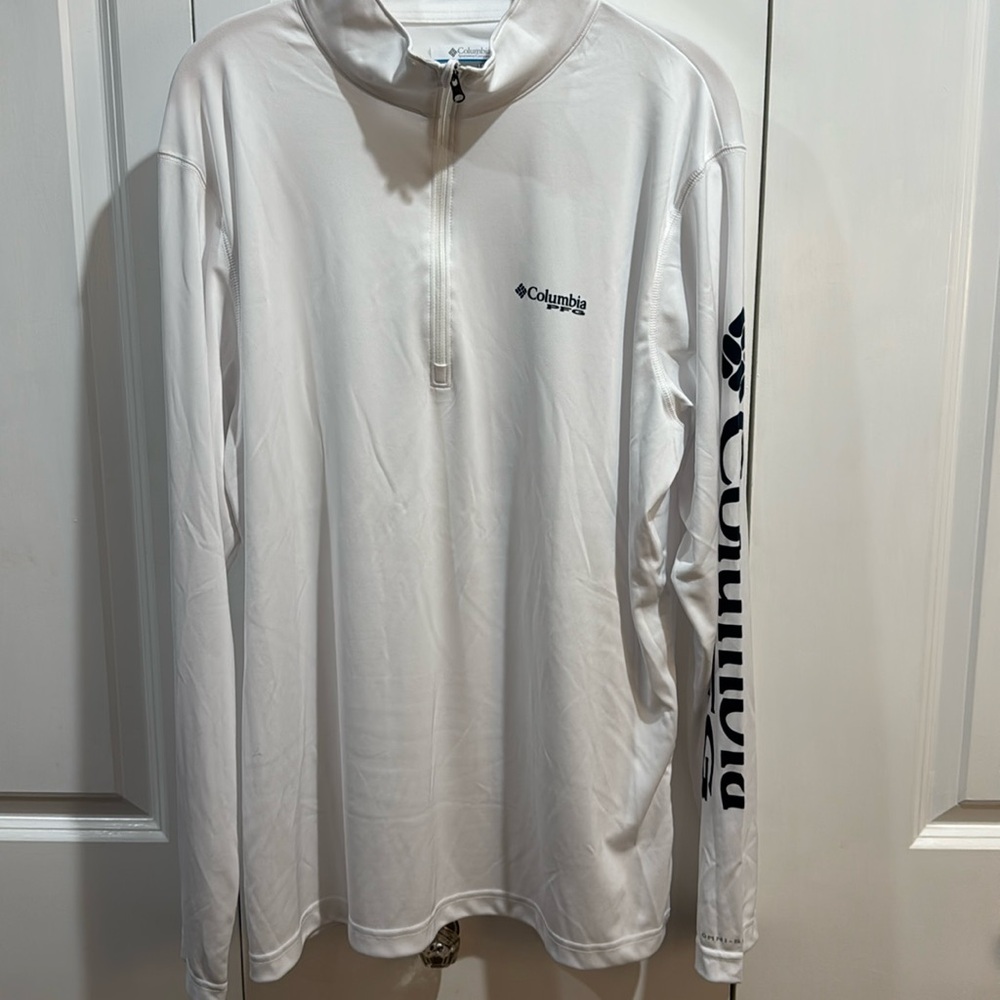 NWOT Columbia PFG White Zip Long Sleeve Shirt Size Large
